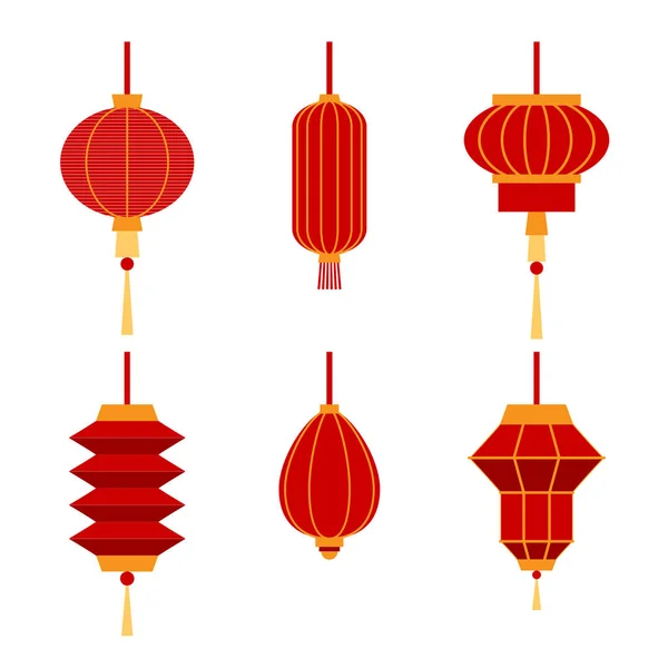 Set dari koleksi Lentera Cina. Desain elemen ditetapkan. Tahun baru Cina. Desain Vektor Elemen Kartu Penyambutan Tahun Baru Cina - Stok Vektor