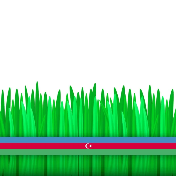 Nowruz Urlaub Vektor Grußkarte Design. Grünes Gras samani mit Azerbaijan Flagge Farben Band Illustration. novruz persischer Neujahrsschmuck — Stockvektor