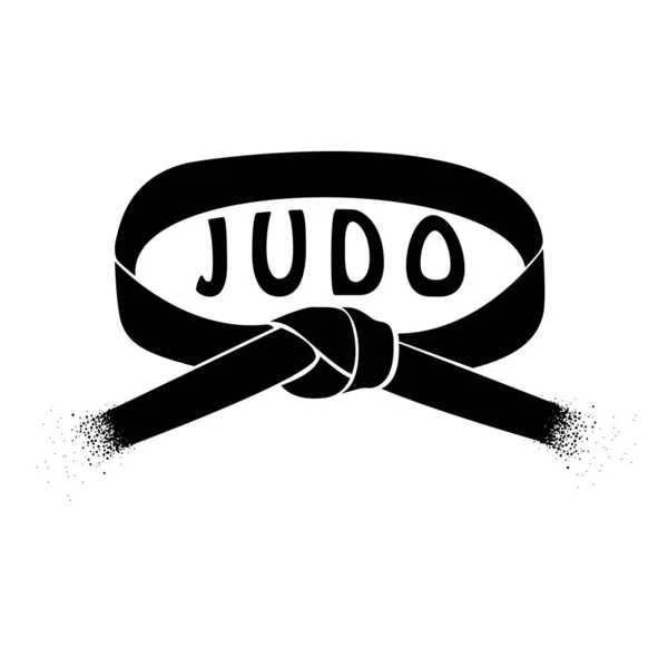 Logo de judo, etiqueta, insignia, elemento de diseño. Ilustración vectorial diseño deportivo. Cinturón de rango de arte marcial. Cinturón de judo. Impresión deportiva. Ilustración retro vintage. Diseño en blanco y negro — Vector de stock