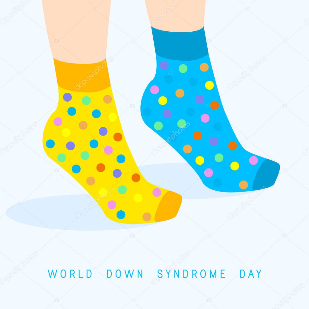 World Down Syndrome Day. Symbol of Down Syndrome. Medical vector illustration. Health care. Different socks