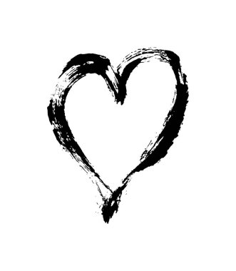 El fırçası, kalp tasarımı elementi. Sevgililer Günü vektör illüstrasyonu. Sevgililer günü kartı için aşk sembolü, afiş. Tehlike dokusu. Beyaz arkaplanda izole