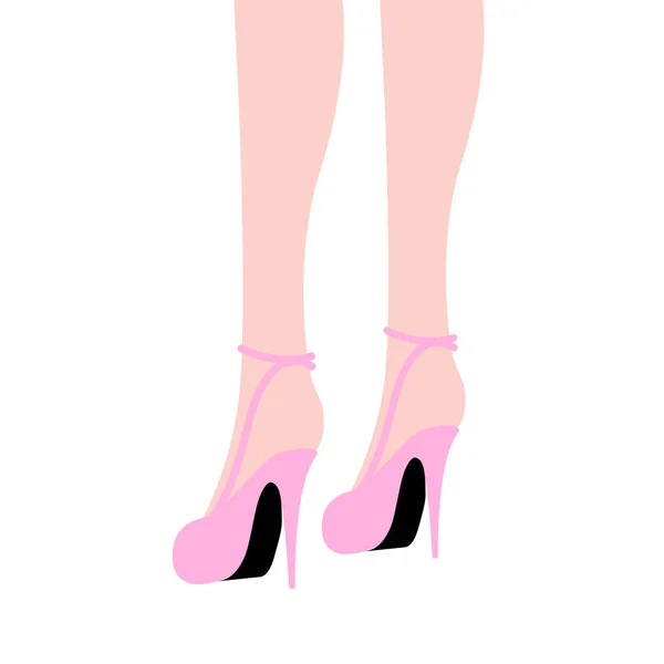 Pernas femininas em sapatos rosa de salto alto. pernas de mulher em um salto alto fica, isolado em uma ilustração vetor de fundo branco — Vetor de Stock