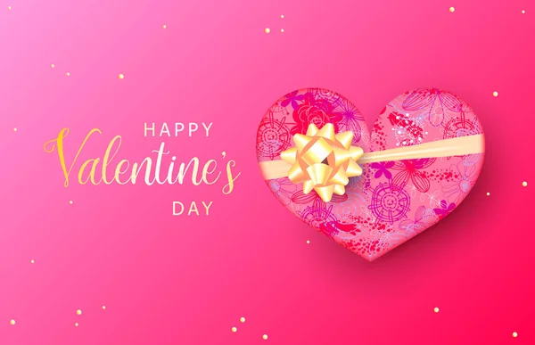 Buon San Valentino biglietto di auguri. Elementi di design decorativi realistici scatola regalo a forma di cuore. Illustrazione vettoriale — Vettoriale Stock