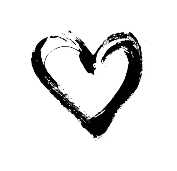 Schilderkwast met de hand getekend hart design element. Valentijnsdag vector illustratie. Liefdessymbool voor Valentijnskaart, banner. Stress textuur. Geïsoleerd op witte achtergrond — Stockvector