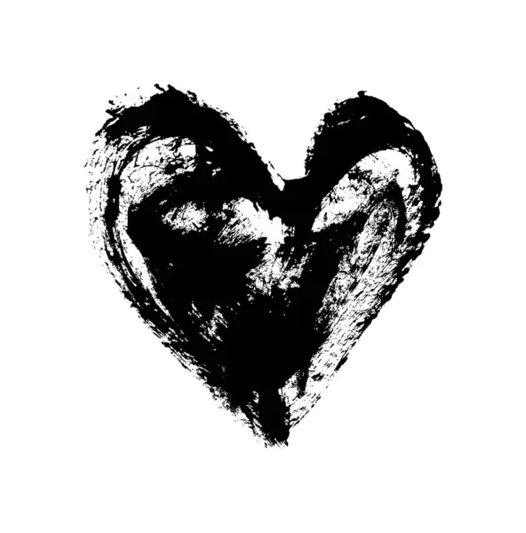 Pinceau dessiné à la main élément de conception de coeur. Illustration vectorielle Saint-Valentin. Symbole d'amour pour carte de Saint-Valentin, bannière. Texture de détresse. Isolé sur fond blanc — Image vectorielle