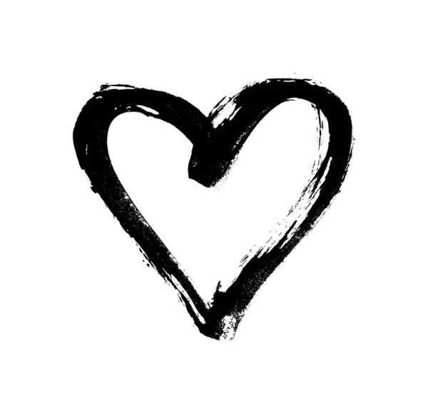 Pinceau dessiné à la main élément de conception de coeur. Illustration vectorielle Saint-Valentin. Symbole d'amour pour carte de Saint-Valentin, bannière. Texture de détresse. Isolé sur fond blanc — Image vectorielle