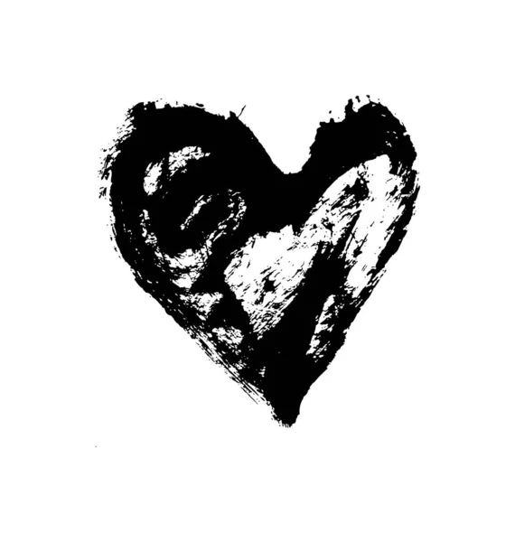 Schilderkwast met de hand getekend hart design element. Valentijnsdag vector illustratie. Liefdessymbool voor Valentijnskaart, banner. Stress textuur. Geïsoleerd op witte achtergrond — Stockvector