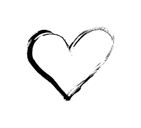 筆手描きのハートデザイン要素。バレンタインデーのベクトルイラスト。バレンタインカード、バナーの愛のシンボル。苦痛の質感。白地に隔離された — ストックベクタ