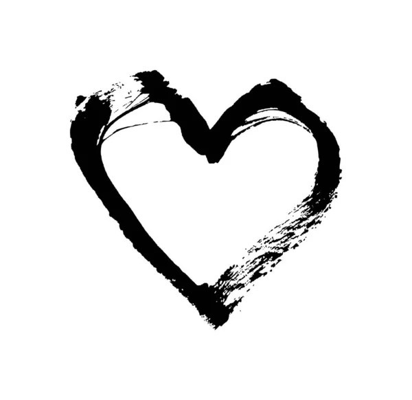 Pincel dibujado a mano elemento de diseño del corazón. Ilustración del vector del Día de San Valentín. Símbolo de amor para la tarjeta de San Valentín, bandera. Textura de angustia. Aislado sobre fondo blanco — Archivo Imágenes Vectoriales