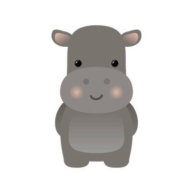 Çizgi film sevimli su aygırı, beyaz arka planda izole edilmiş su aygırı. Su aygırı, su aygırı. Tişört baskısı için kullanılabilir, çocuklar moda tasarımı giyer, bebek partisi davetiyesi...