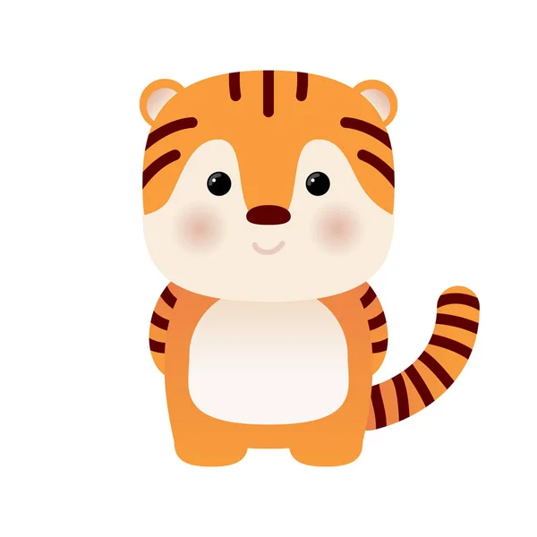 Cartone animato divertente carino tigre isolato su sfondo bianco — Vettoriale Stock