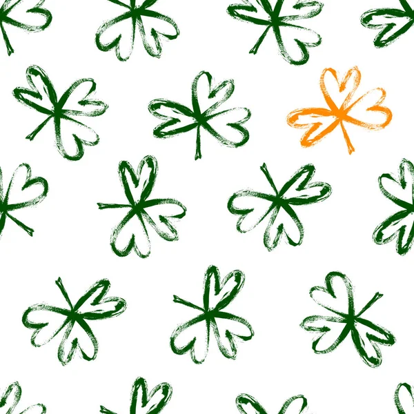 Зеленый бесшовный векторный рисунок клевера на День Святого Патрика. Безшовный клевер оставляет фон. Текстура клевера идеально подходит для обоев, шаблонных наполнителей, задней части веб-страниц, текстур поверхности, текстиля — стоковый вектор