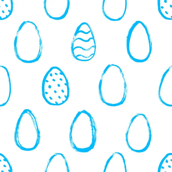 Бесшовный рисунок с пасхальным яйцом. Синий и белый фон. Ручной рисунок. Пасхальный дизайн для вашего проекта. Синий бесшовный пасхальный фон — стоковый вектор