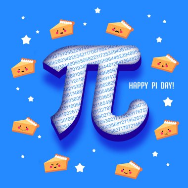 Happy Pi day. Celebrate Pi Day. Mathematical constant. March 14th (3,14). Ratio of a circles circumference to its diameter. Constant number Pi and pie clipart