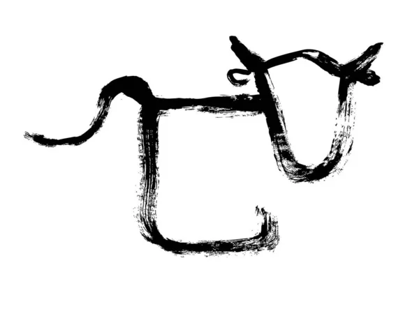 白地に牛 月の星座の牛 中国のハッピーニューイヤー2021 牛の年だ 旧正月 牛のインクを描く — ストックベクタ