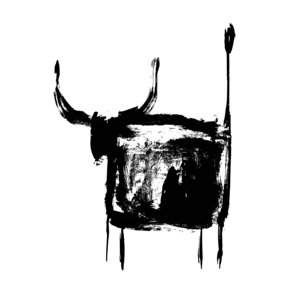 白地に牛 月の星座の牛 中国のハッピーニューイヤー2021 牛の年だ 旧正月 牛のインクを描く — ストックベクタ