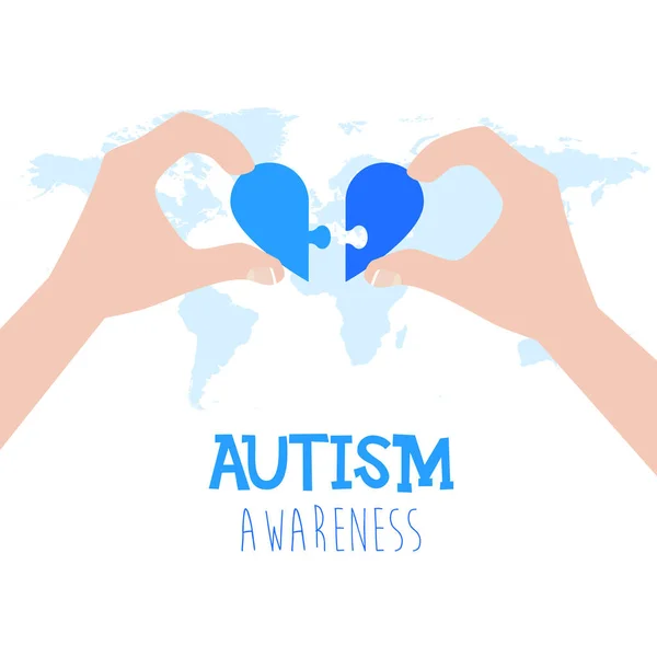 Autismus Bewusstseinskonzept Mit Menschlichen Händen Und Blauem Herzen Konzept Des — Stockvektor