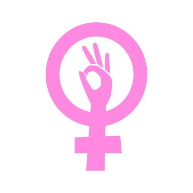 Tamam sembollü kadın eli, pozitif karalama el çizimi vektör çizimi, çıkartma, simge, tasarım öğesi. Beyaz arka planda izole edilmiş. Rengini değiştirmek kolay. Feminizm sembolü. Kadın hakları.