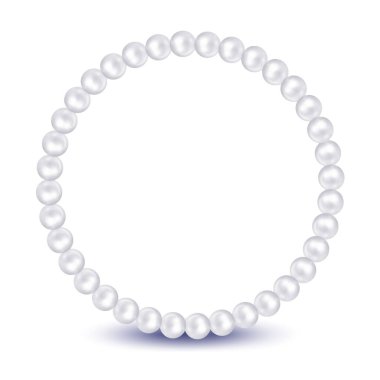 İnci kolye. İnci boncuk çerçevesi. Mücevher bileziği, kolye. Düğün davetiyesi. Vektör çizimi. İnci çemberi çerçeve gibi