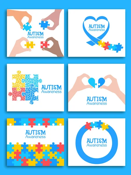 世界自閉症啓発デー 自閉症のカラフルなパズル記号です ベクトルの図 医療フラット イラスト 健康管理 カード 招待状 ポスター デザイン — ストックベクタ