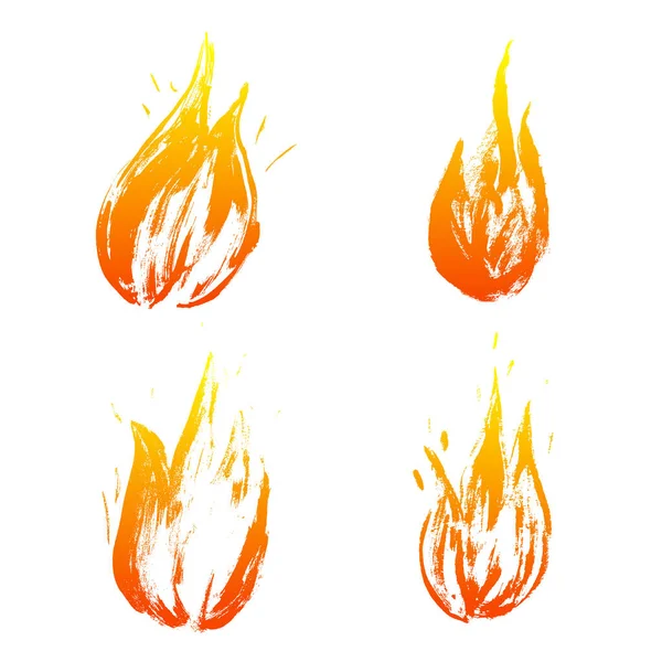 Sada Ručně Tažené Palby Ohnivé Koule Doodle Sketch Fire Sada — Stockový vektor