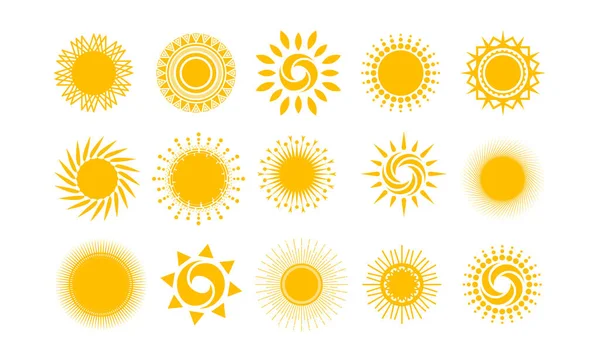Ikony Słońca Elementy Projektowania Ilustracja Wektora — Wektor stockowy