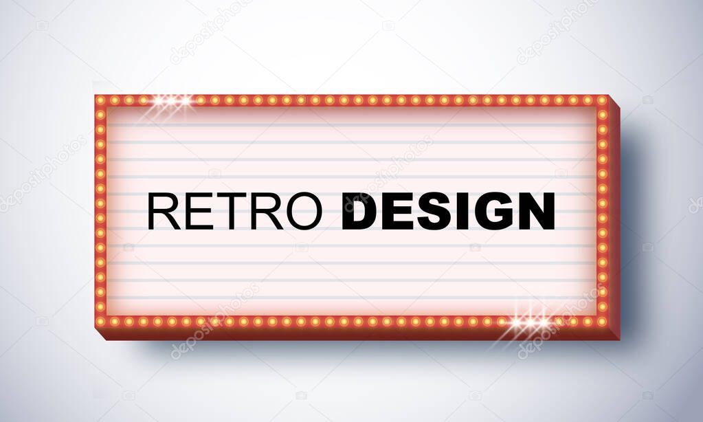 Vector retro signboard, lightbox illustration with customizable design on clean background. Light banner, vintage bright billboard for advertising, your project. Show, night events, cinema, casino