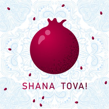 Rosh Hashanah (nar) sembollü tebrik kartı. Yahudi yeni yıl kutlaması tasarımı. Mutlu Shana Tova 'lar. Mutlu yıllar.