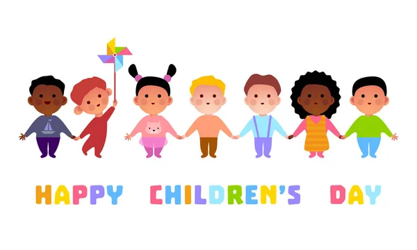 Happy Children Day Group Different Children Friends Friendship Peace Childhood — Vetor de Stock