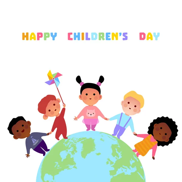 Glücklicher Kindertag Kinder Freundschaft Globus Kindheit Kinderrechte Vektorillustration — Stockvektor