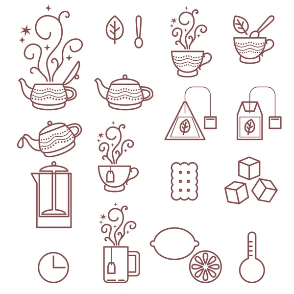 Conjunto Iconos Línea Vectores Contiene Iconos Tales Como Taza Bolsitas — Vector de stock