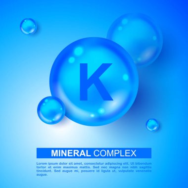 Mineral blue shining pill capsule icon. K Kalium Vector. Mineral Blue Pill Icon. Vitamin Capsule Pill K Kalium Icon. Substance For Beauty, Cosmetic, Heath Promo Ads Design. 3D Mineral Complex K Kalium clipart