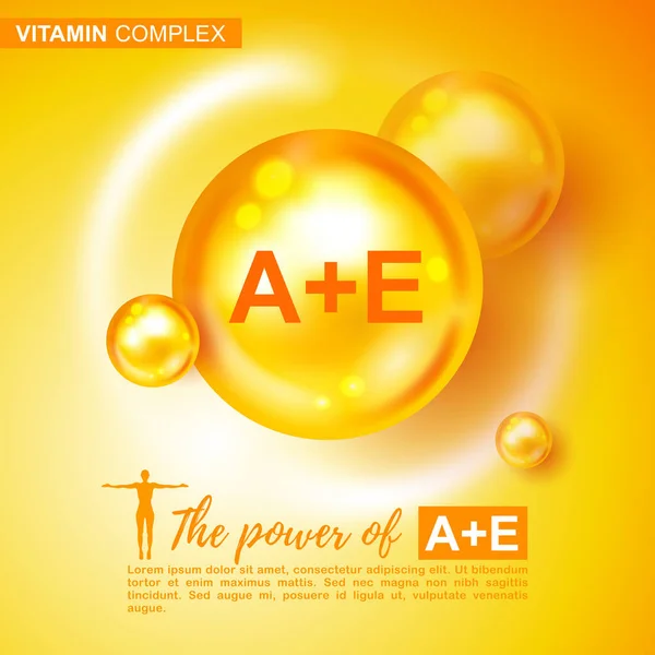 Vitamin Komplex Jel Szimbólum Vektor Illusztráció Vitamin Arany Ragyogó Tabletta — Stock Vector