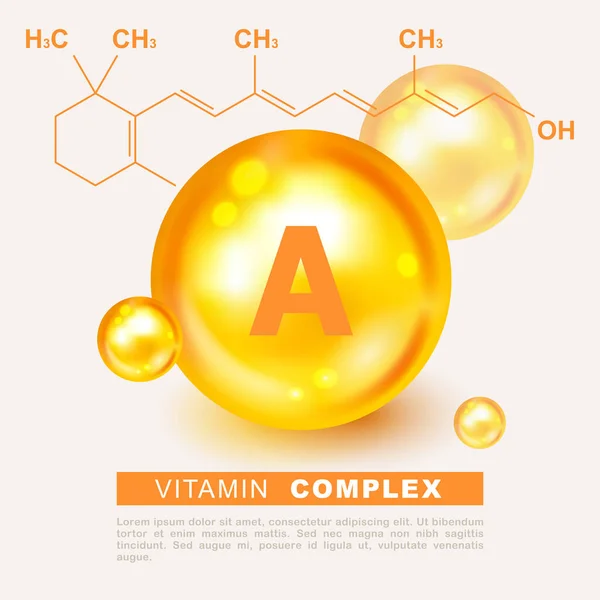 Vitamin Arany Ragyogó Tabletta Kapszula Ikon Vitamin Retinol Retinol Retina — Stock Vector
