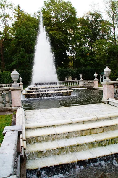 ピーターホフ公園の夏の噴水 — ストック写真