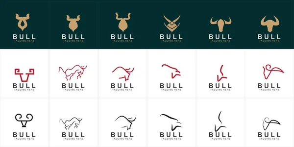 Set Van Premium Bull Logo Design Abstract Icoon Stier Koe — Stockvector