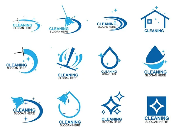 Ensemble Modèle Logo Nettoyage Entretien Nettoyage Appartements Bureaux — Image vectorielle