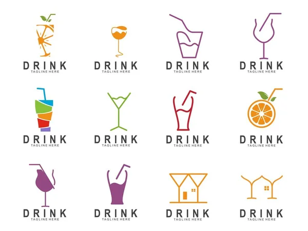 Zestaw Logo Modern Juice Ilustracja Wektora Ikony Szkła — Wektor stockowy