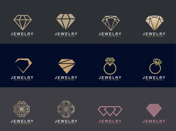 Set of Jewelry logo abstract design with creative design. Diamond icon vector illustration