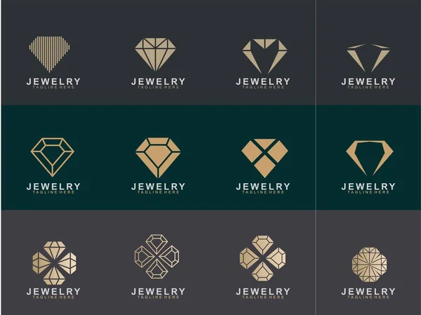 Set Jewelry Logó Elvont Design Kreatív Design Gyémánt Ikon Vektor — Stock Vector