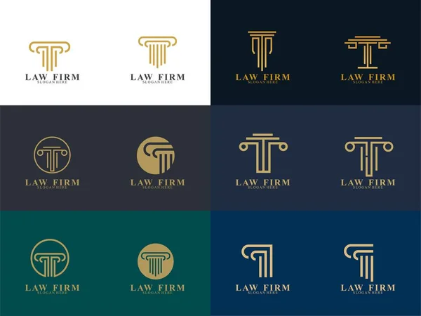 Conjunto Diseño Logotipo Bufete Abogados Icono Firma Abogados Vector — Archivo Imágenes Vectoriales