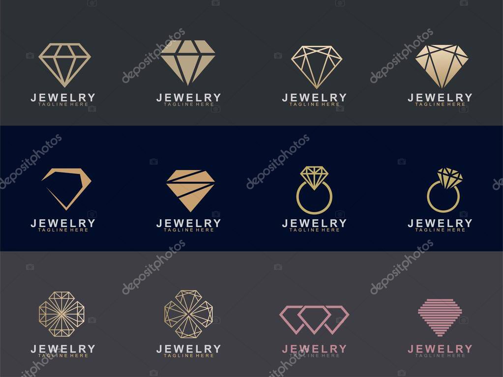 Set of Jewelry logo abstract design with creative design. Diamond icon vector illustration