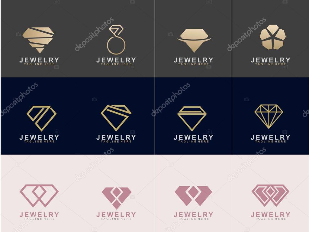 Set of Jewelry logo abstract design with creative design. Diamond icon vector illustration