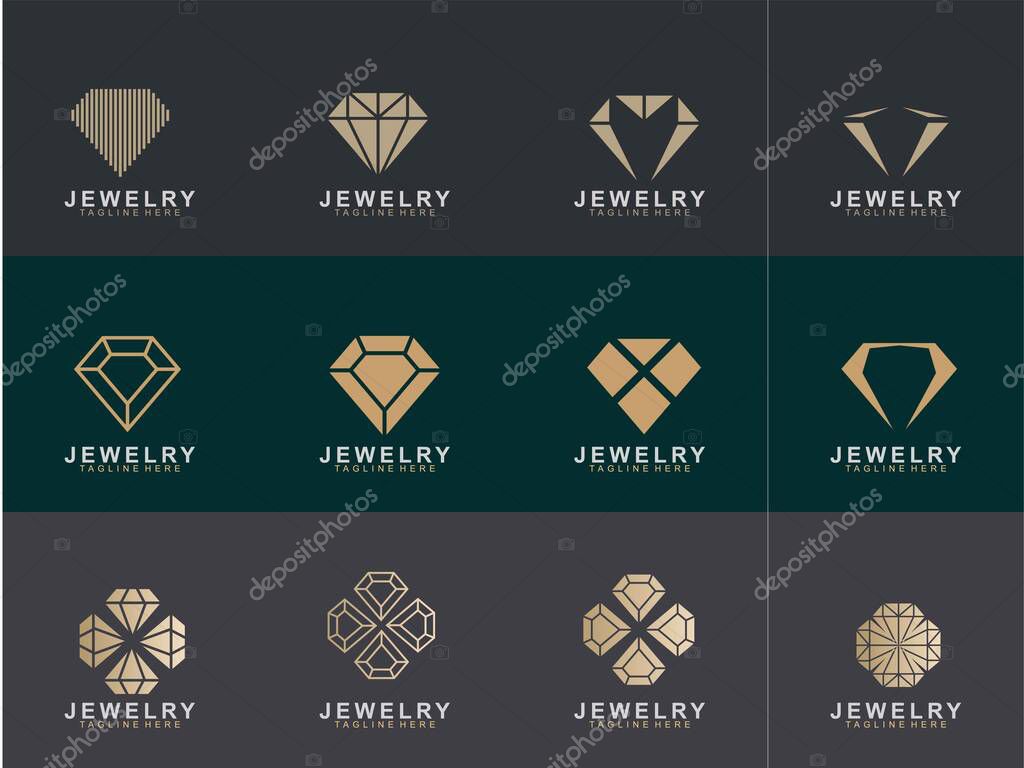 Set of Jewelry logo abstract design with creative design. Diamond icon vector illustration
