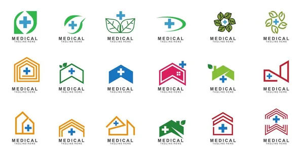 Set Progettazione Modello Logo Sanitario Logo Croce Medica — Vettoriale Stock