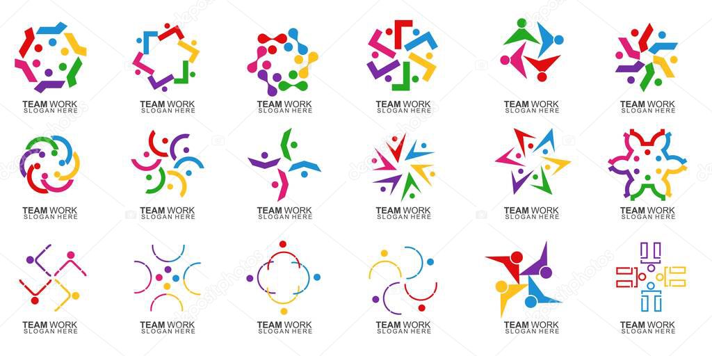 Set of Team Work Logo Design. Together. Modern Social Network Team Logo Design