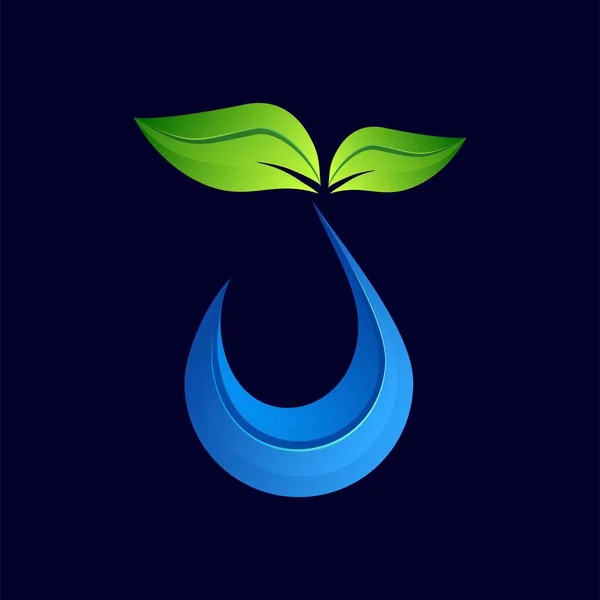 Modèle Logo Conception Feuille Eau Vert Eau Icône Nature Design — Image vectorielle