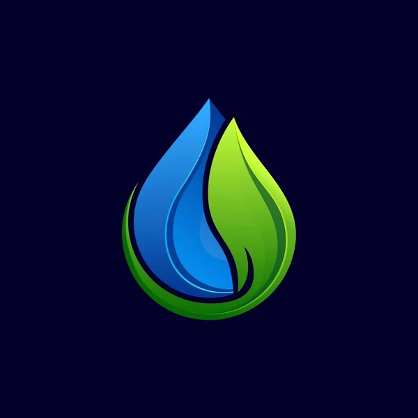 Blad Och Vatten Design Logotyp Mall Grön Och Vatten Natur — Stock vektor