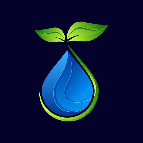 Blatt Und Wasser Design Logo Vorlage Grünes Und Wasser Nature — Stockvektor