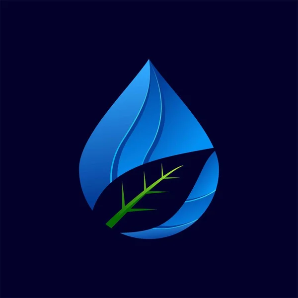Blatt Und Wasser Design Logo Vorlage Grünes Und Wasser Nature — Stockvektor